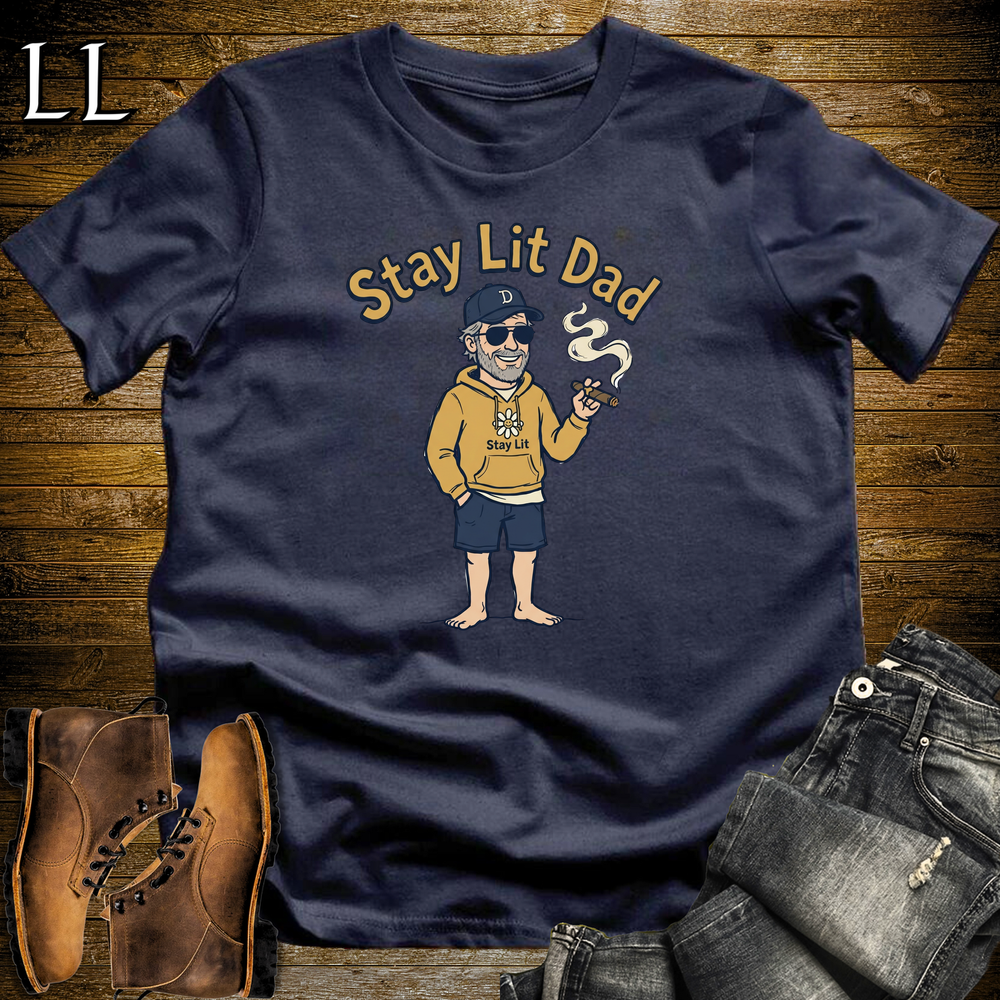 Stay Lit Dad Cigar Softstyle Tee Navy | Funny Cigar Dad Tee