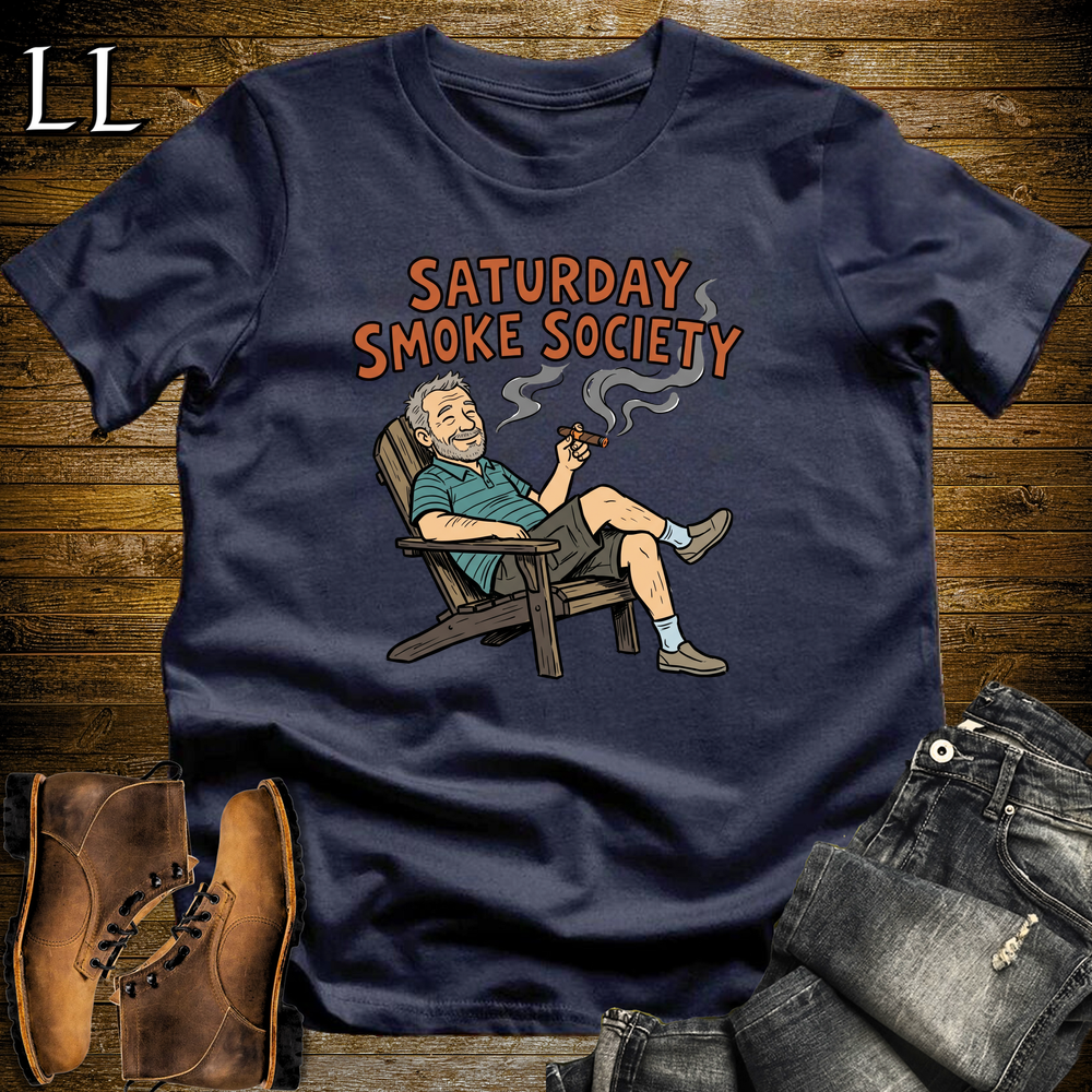 Saturday Smoke Society Orange Cigar Softstyle Tee Navy | Cigar Club Tee