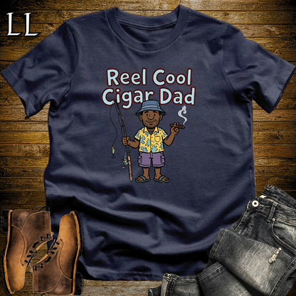 Reel Cool Cigar Dad Softstyle Tee Navy | Fishing Cigar Dad Tee