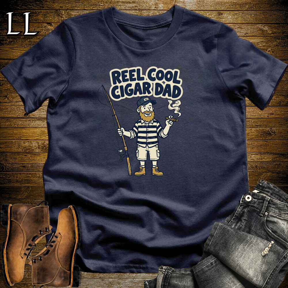 Reel Cool Cigar Dad Navy Softstyle Tee Navy | Fishing Cigar Dad Tee