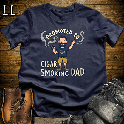 Promoted To Cigar Smoking Dad Softstyle Tee Navy | New Dad Cigar Tee