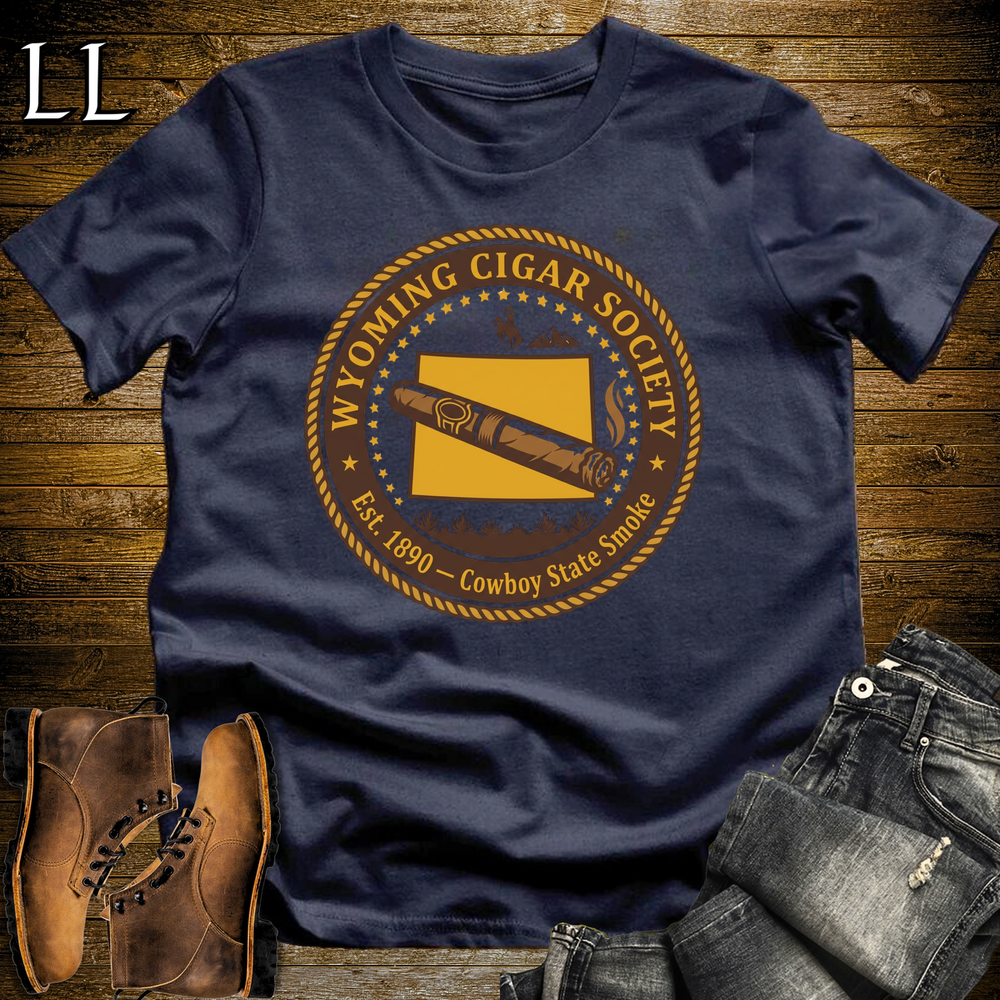 Wyoming Cigar Society Softstyle T Shirt Navy | Cigar Lover Gift Tee