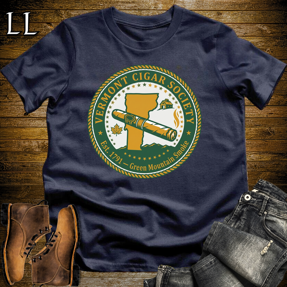 Vermont Cigar Society Softstyle T Shirt Navy | Cigar Lover Gift Tee