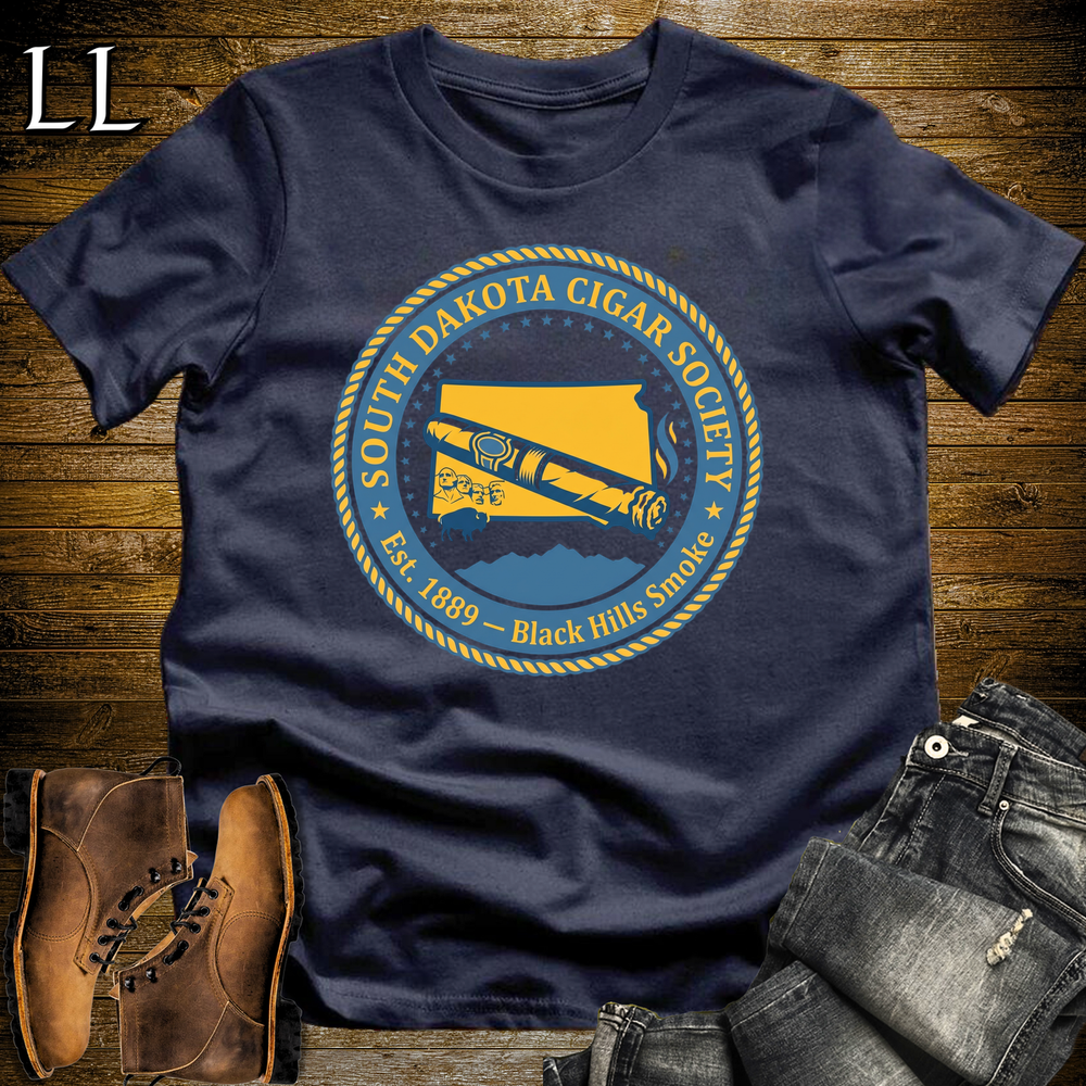South Dakota Cigar Society Softstyle T Shirt Navy | Cigar Lover Gift Tee