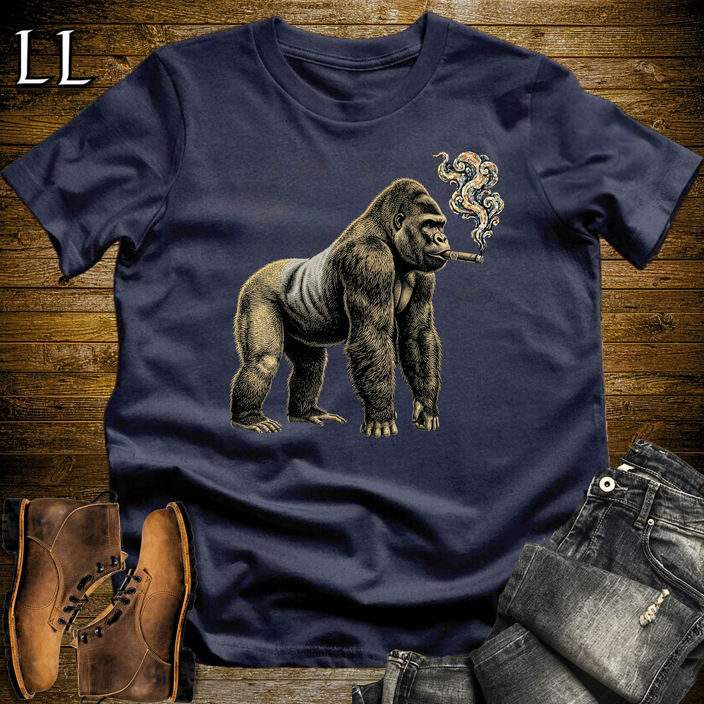 Vintage Cigar Silverback Gorilla Softstyle T Shirt Navy | Funny Cigar Shirt