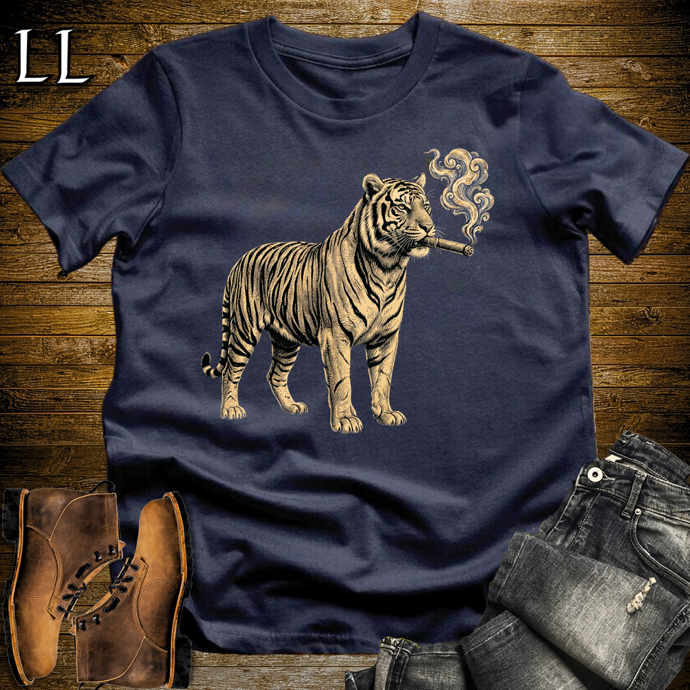 Vintage Cigar Tiger Softstyle T Shirt Navy | Funny Cigar Shirt