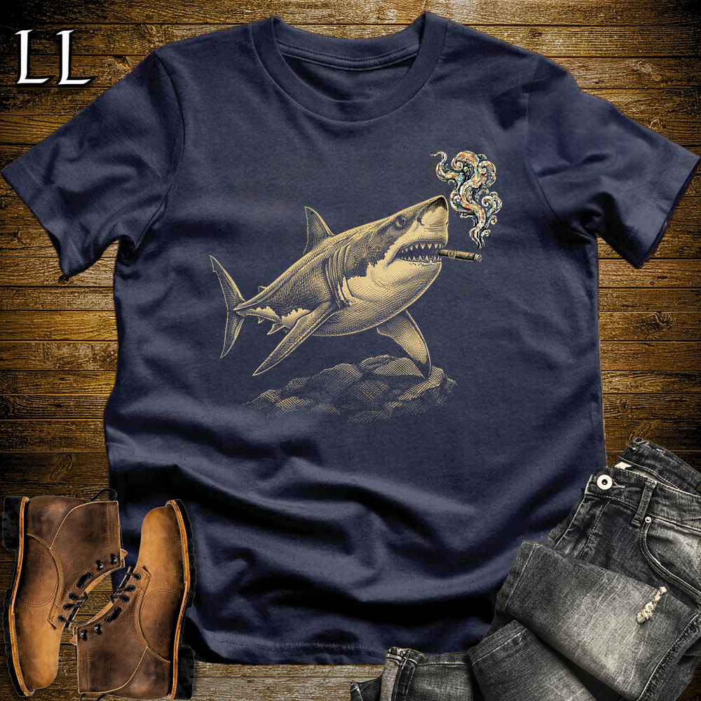 Vintage Cigar Shark Softstyle T Shirt Navy | Funny Cigar Shirt