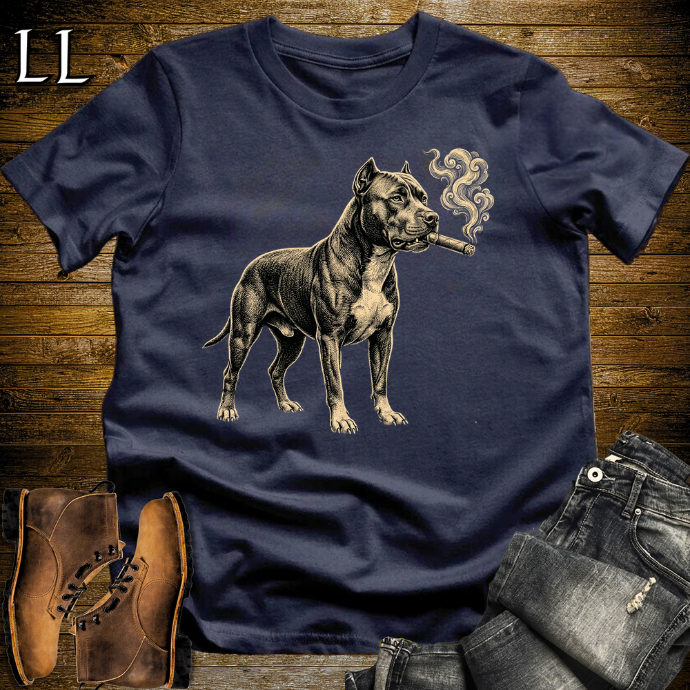Vintage Cigar Pitbull Softstyle T Shirt Navy | Funny Cigar Shirt