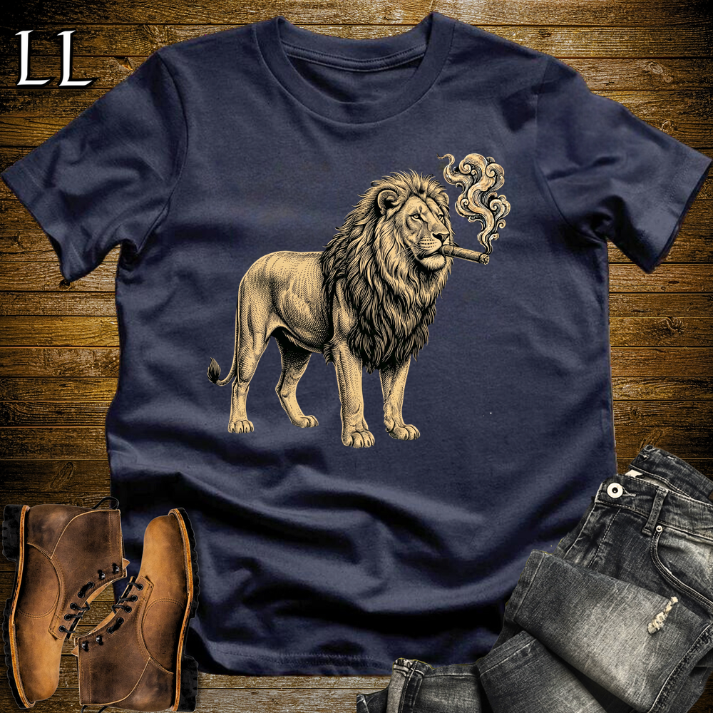 Vintage Cigar Lion Softstyle T Shirt Navy | Funny Cigar Shirt
