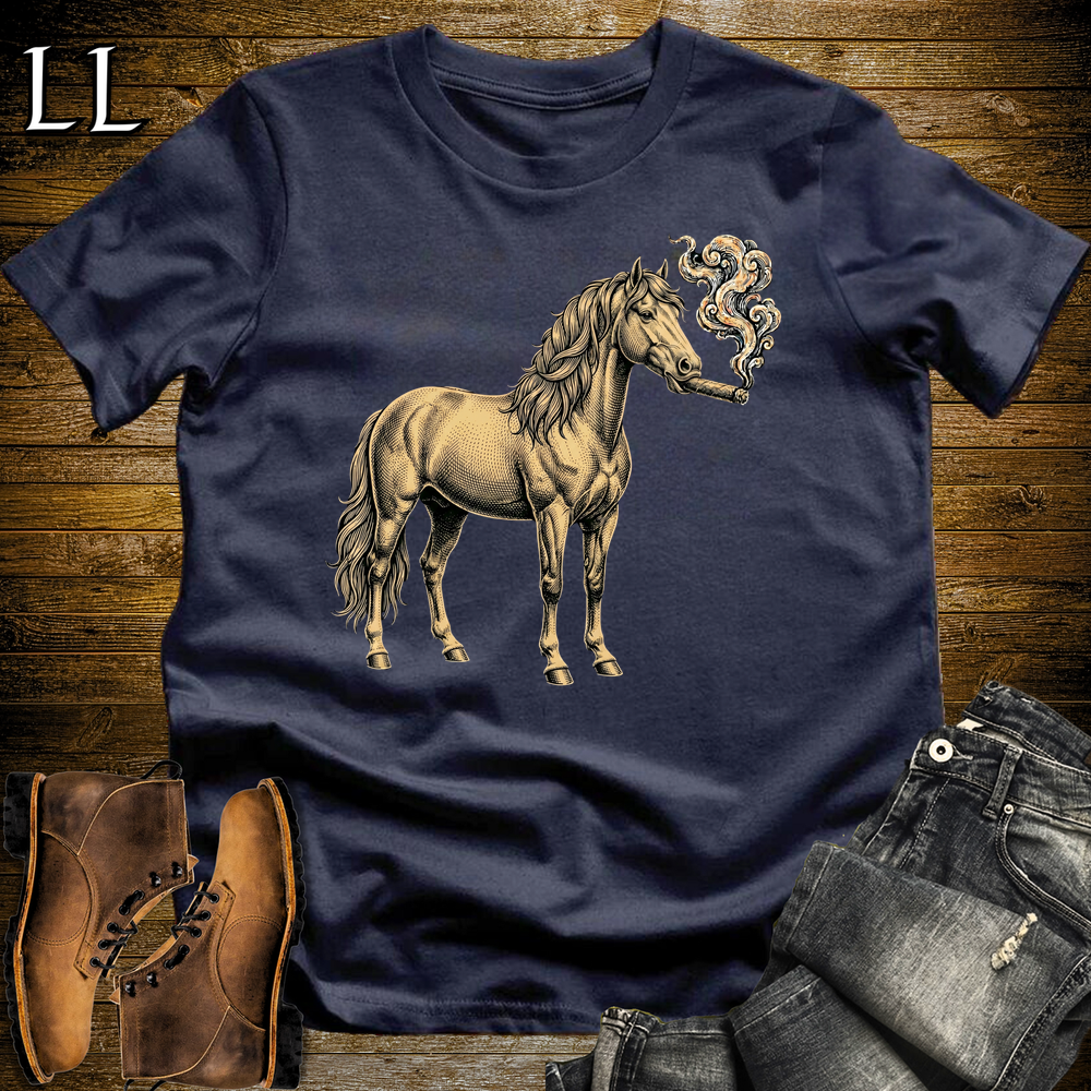 Vintage Cigar Horse Softstyle T Shirt Navy | Funny Cigar Shirt