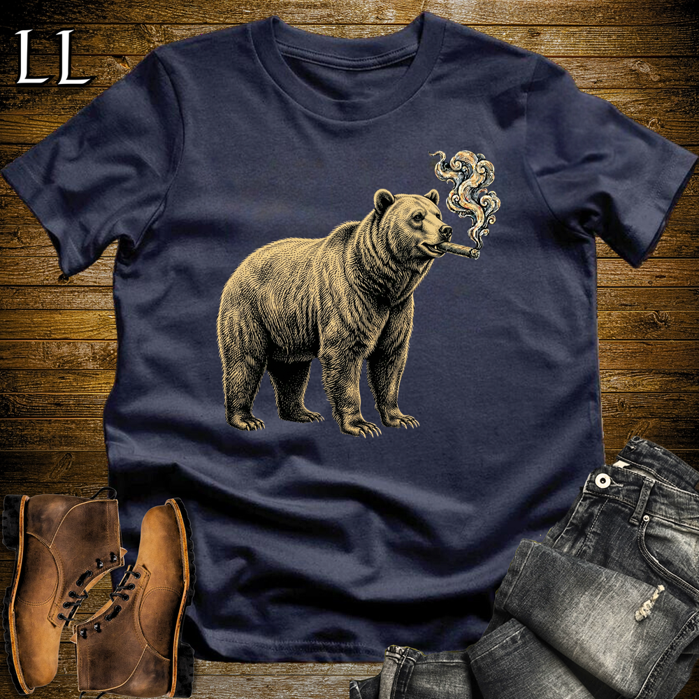 Vintage Cigar Grizzly Softstyle T Shirt Navy | Funny Cigar Shirt