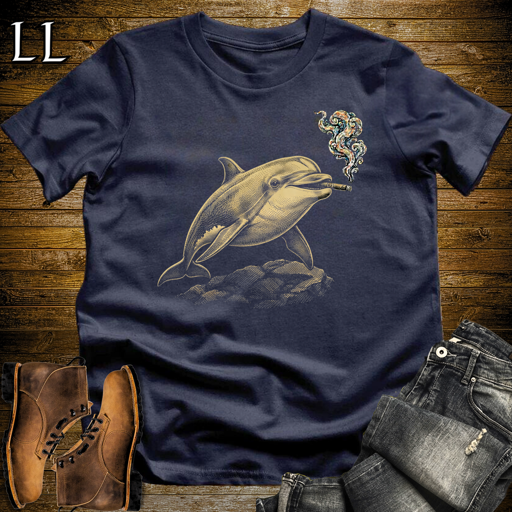 Vintage Cigar Dolphin Softstyle T Shirt Navy | Funny Cigar Shirt