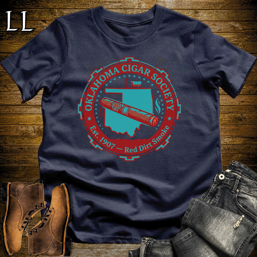 Oklahoma Cigar Society Softstyle T Shirt Navy | Cigar Lover Gift Tee