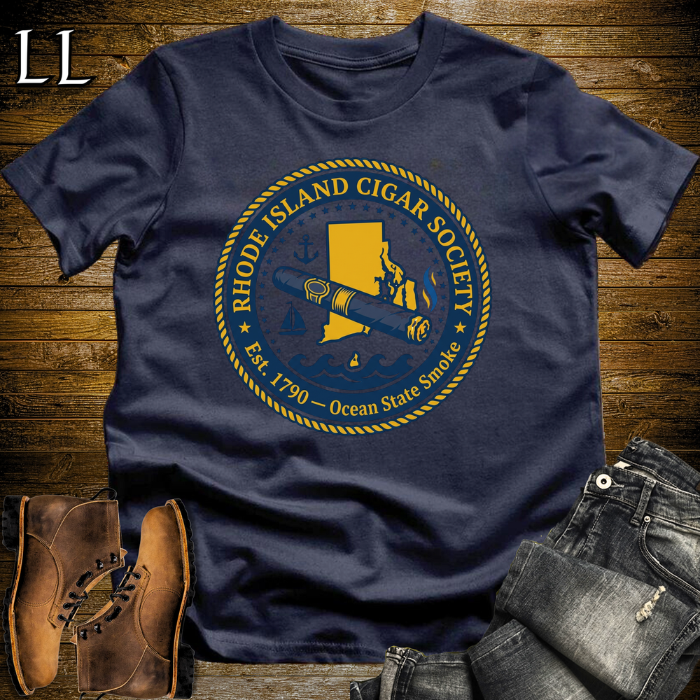 Rhode Island Cigar Society Softstyle T Shirt Navy | Cigar Lover Gift Tee