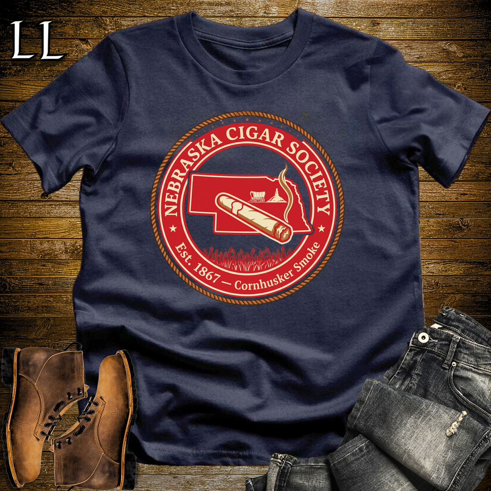 Nebraska Cigar Society Softstyle T Shirt Navy | Cigar Lover Gift Tee