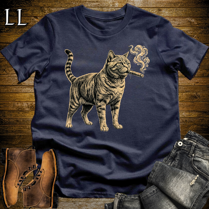 Vintage Cigar Cat Softstyle T Shirt Navy | Funny Cigar Shirt