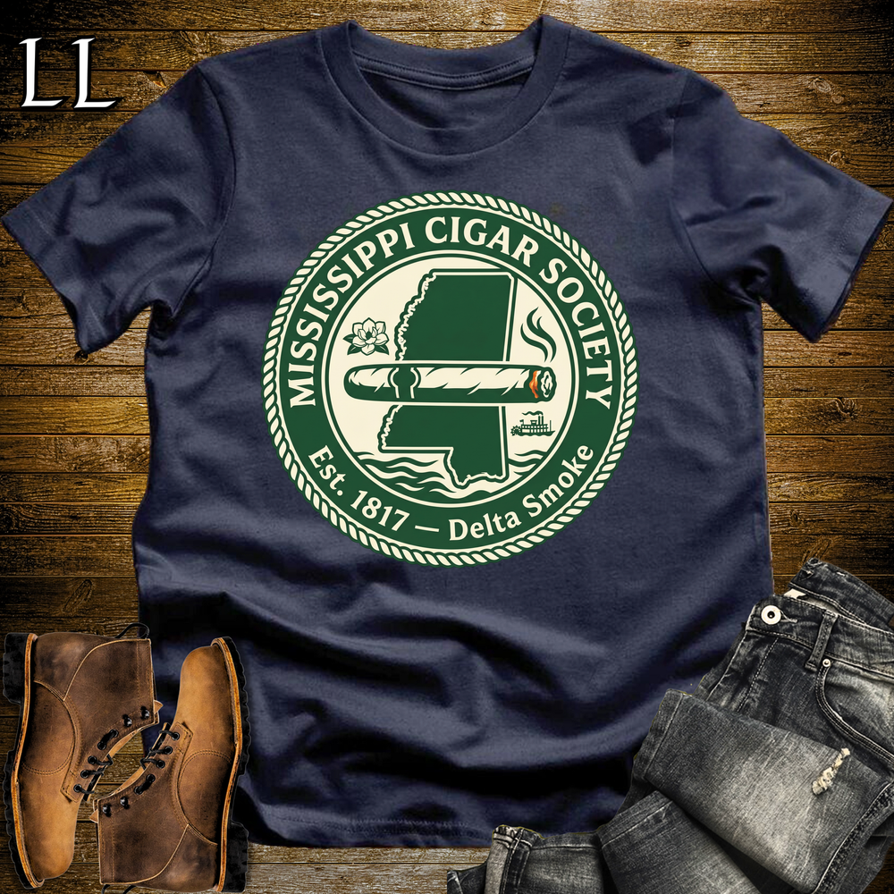 Mississippi Cigar Society Softstyle T Shirt Navy | Cigar Lover Gift Tee
