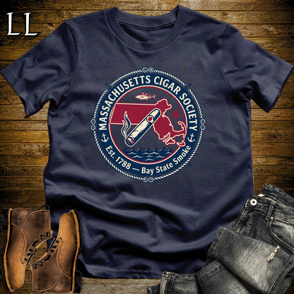 Massachusetts Cigar Society Softstyle T Shirt Navy | Cigar Lover Gift Tee