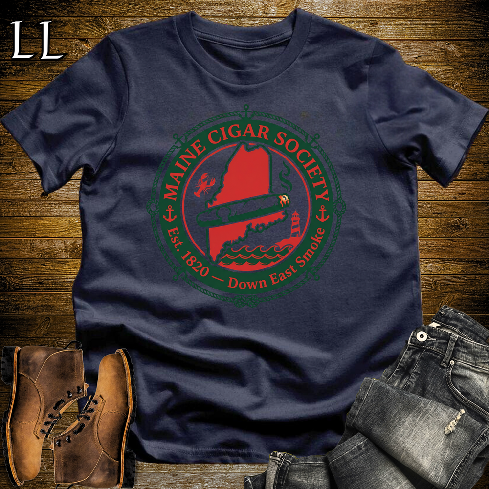 Maine Cigar Society Softstyle T Shirt Navy | Cigar Lover Gift Tee