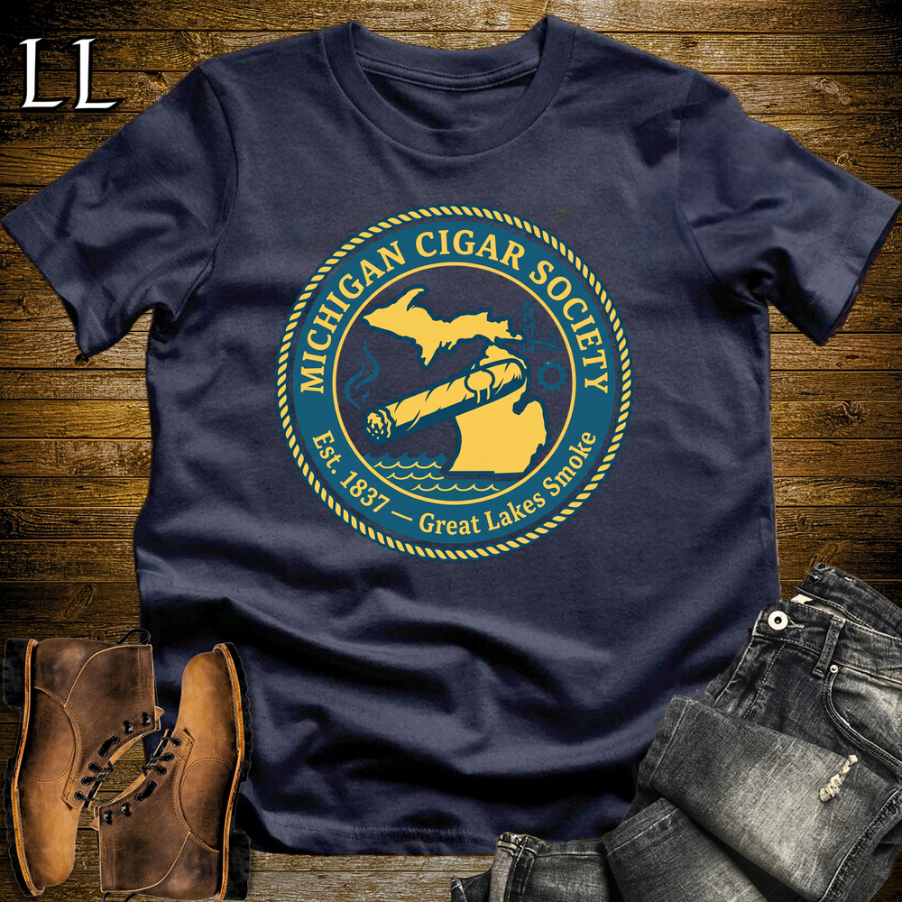Michigan Cigar Society Softstyle T Shirt Navy | Cigar Lover Gift Tee