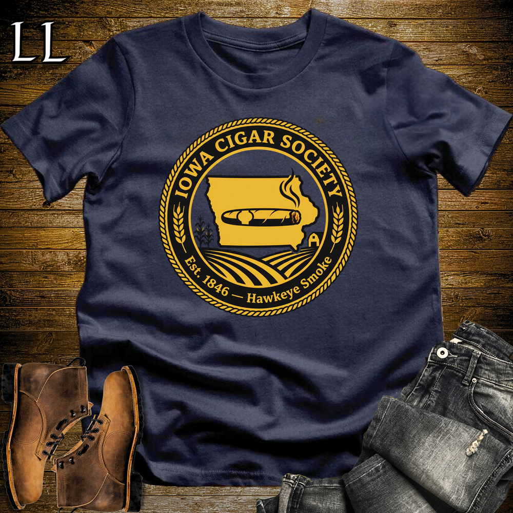 Iowa Cigar Society Softstyle T Shirt Navy | Cigar Lover Gift Tee