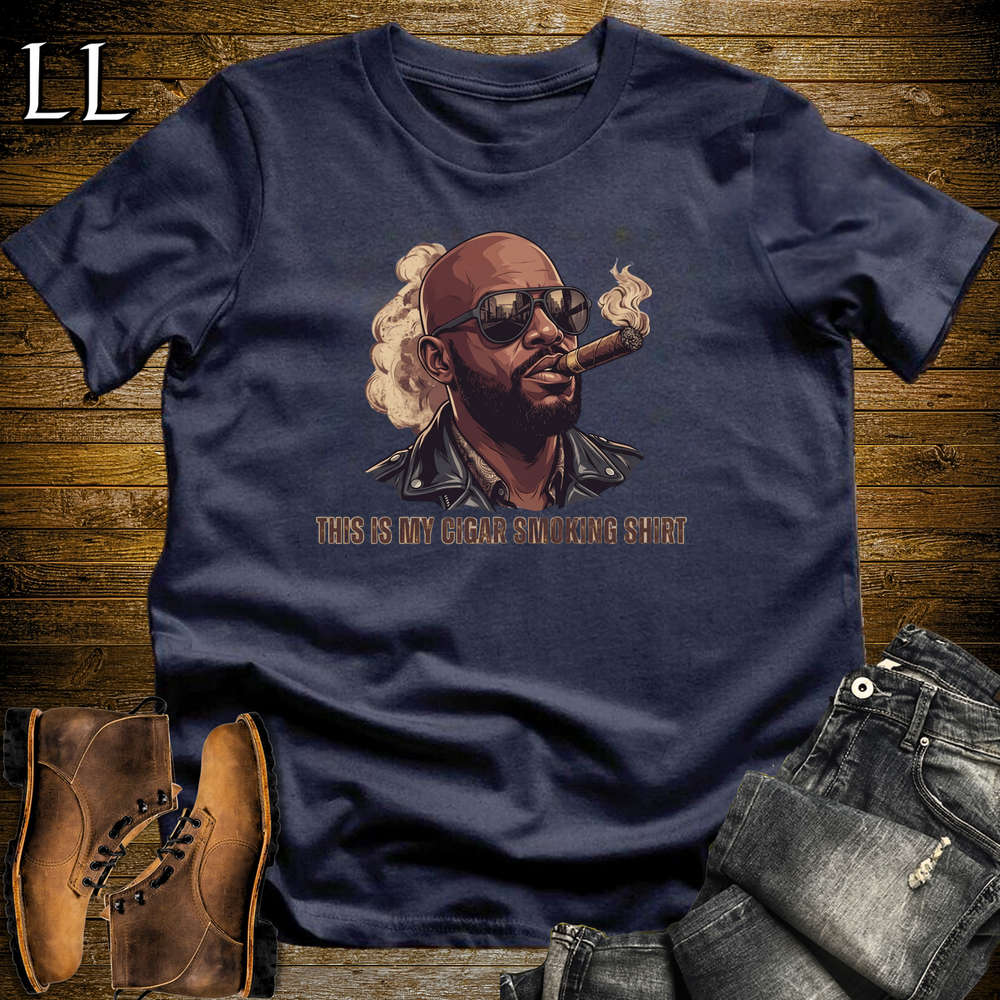 Cigar Smoking Shirt Black Jacket Softstyle T Shirt Navy | Cigar Boss Tee