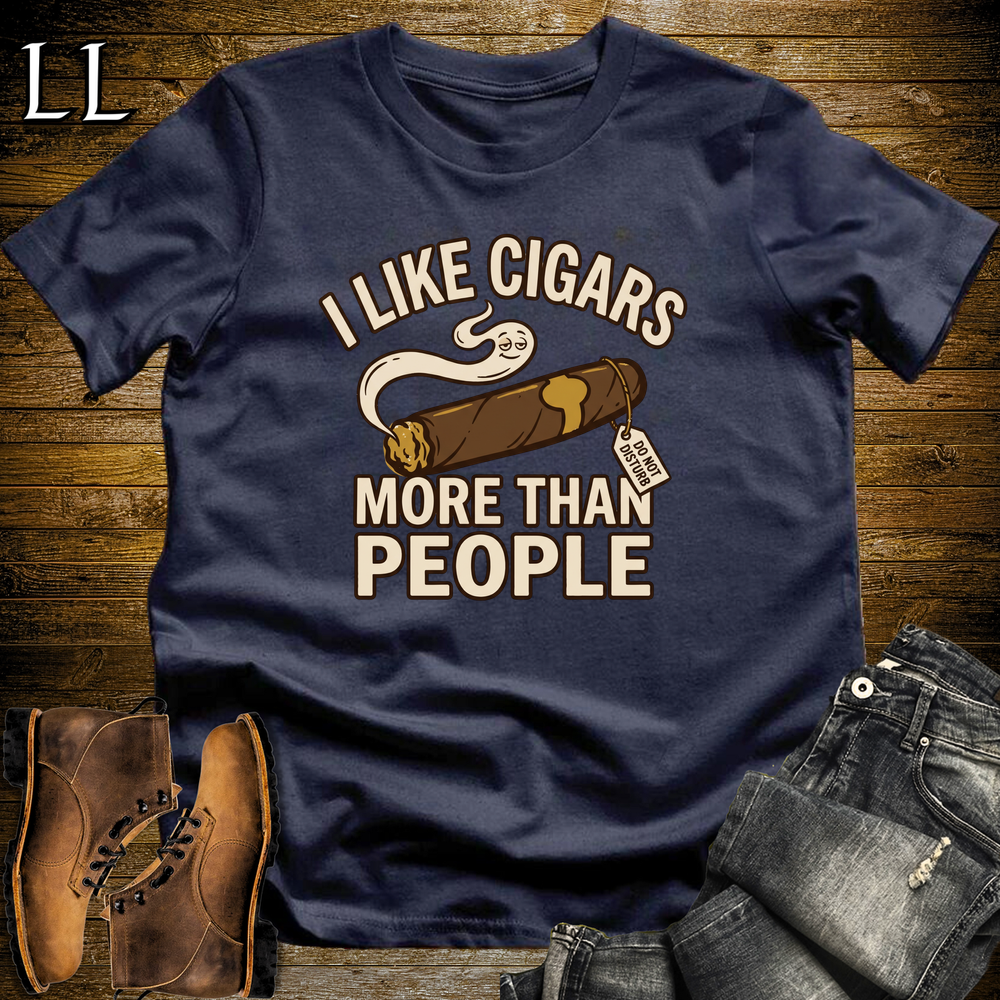I Like Cigars More Than People Softstyle T Shirt Navy | Funny Cigar Tee