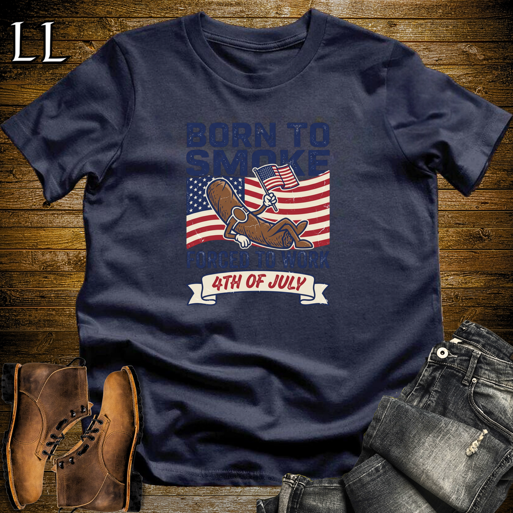 Born To Smoke Forced To Work Softstyle T Shirt Navy | Funny Cigar Work Tee
