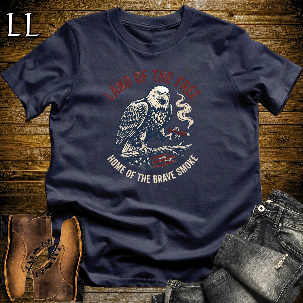 Land Of The Free Home Of The Brave Cigars Softstyle T Shirt Navy | Patriotic USA Cigar Tee