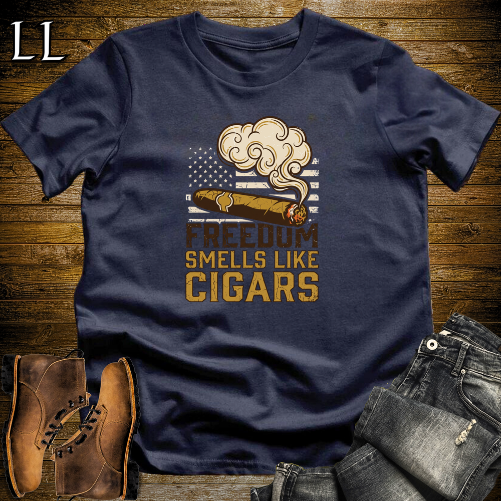 Freedom Smells Like Cigars Softstyle T Shirt Navy | Patriotic Cigar Tee