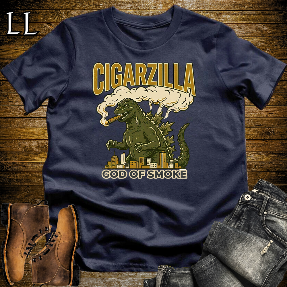 Cigarzilla Softstyle T Shirt Navy | Funny Cigar Monster Tee