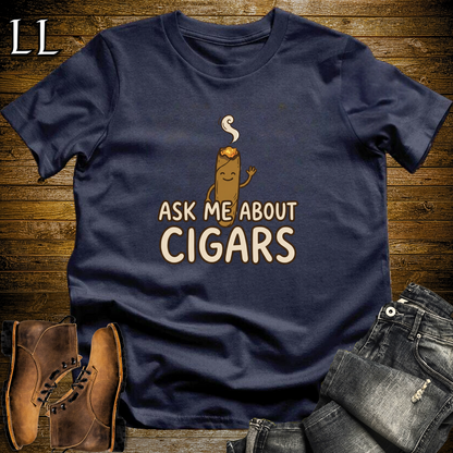 Ask Me About Cigars Softstyle T Shirt Navy | Cigar Lover Tee