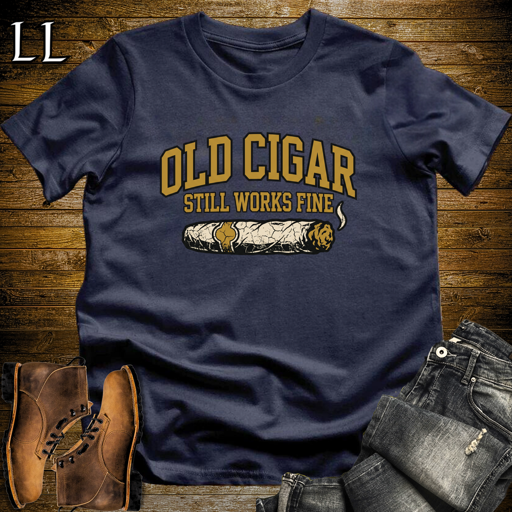 Old Cigar Still Works Fine Softstyle T Shirt Navy | Funny Cigar Tee
