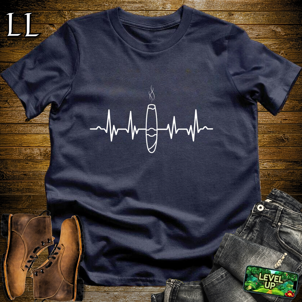 Cigar Heartbeat Softstyle T Shirt Navy | Cigar Lover Heartbeat Tee