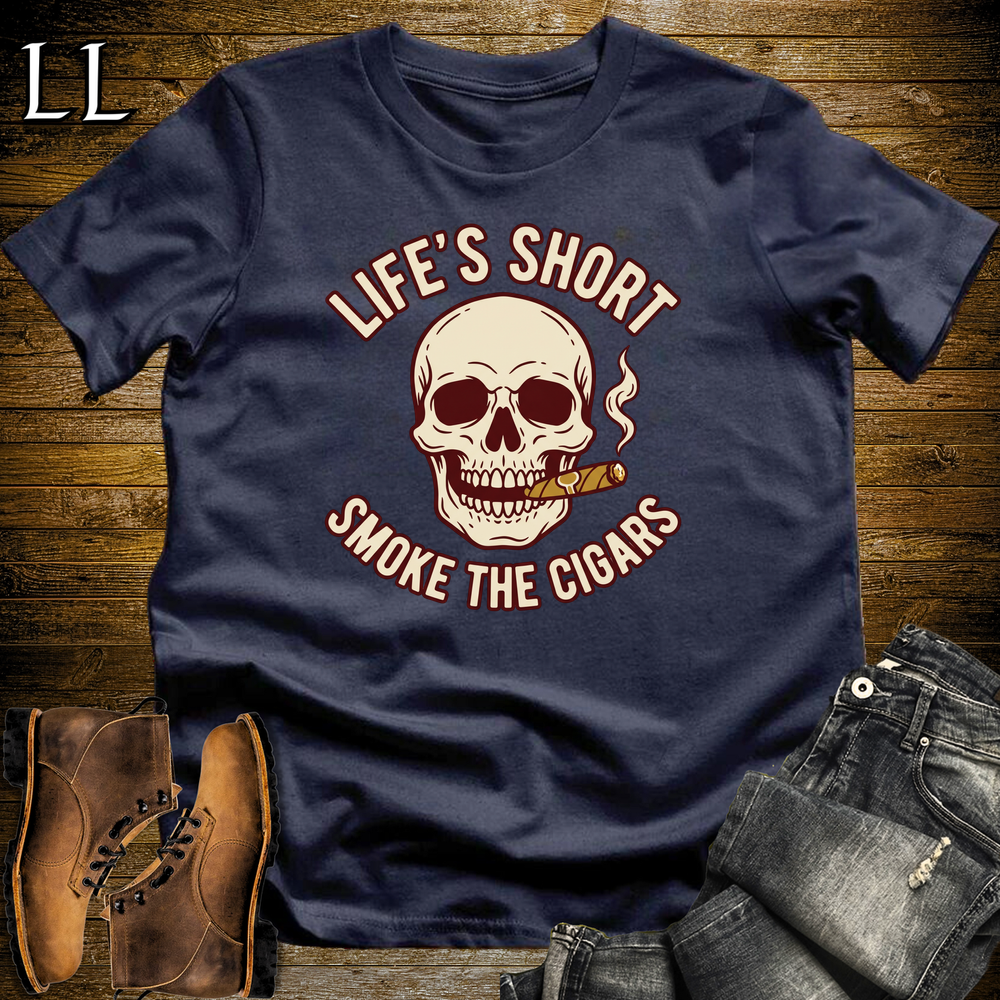 Lifes Short Smoke The Cigars Softstyle T Shirt Navy | Cigar Lover Tee