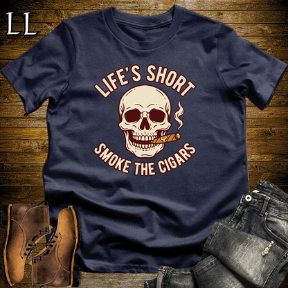Lifes Short Smoke The Cigars Softstyle T Shirt Navy | Cigar Lover Tee