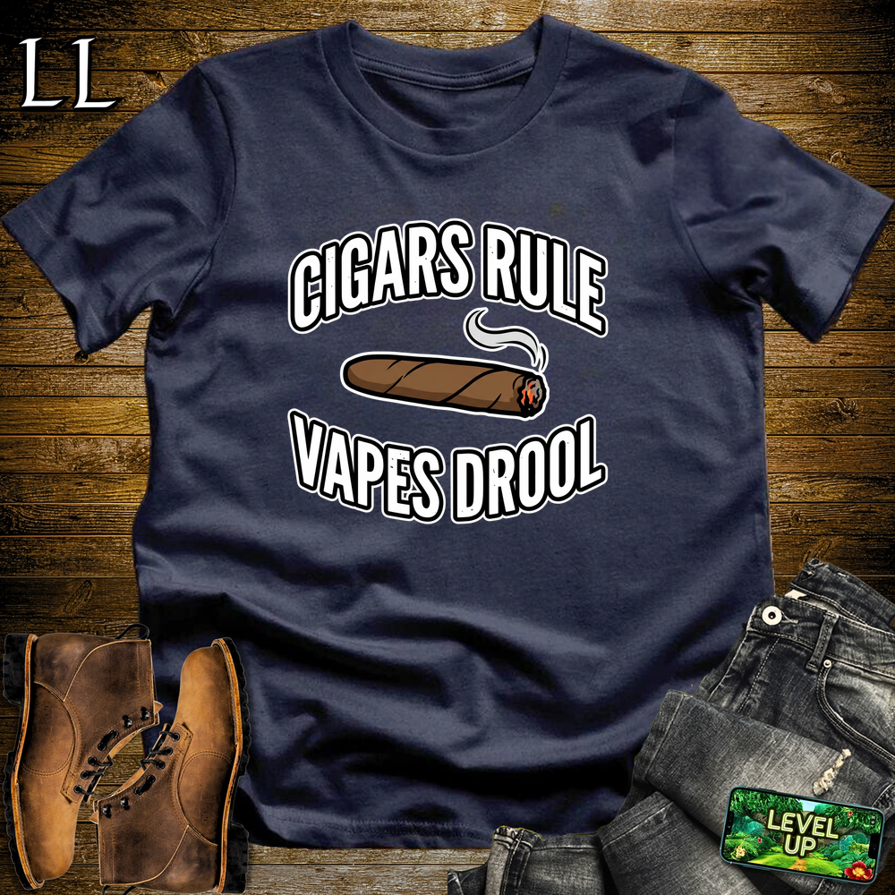 Cigars Rule Vapes Drool Softstyle T Shirt Navy | Funny Cigar Tee