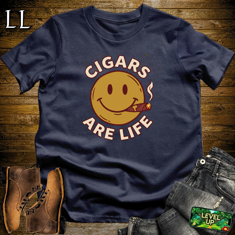 Cigars Are Life Smiley Softstyle T Shirt Navy | Cigar Lover Tee