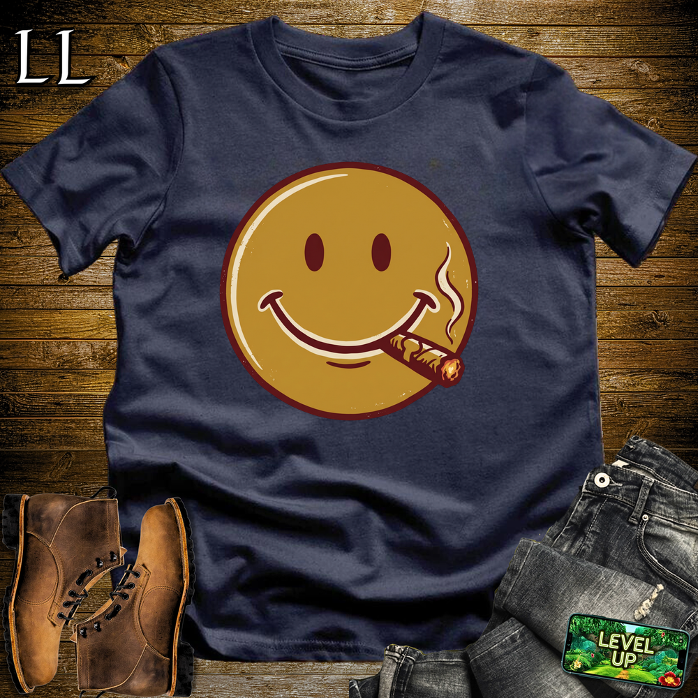 Cigar Smiley Softstyle T Shirt Navy | Funny Cigar Tee