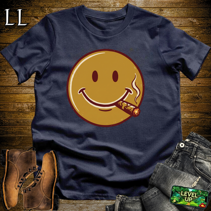Cigar Smiley Softstyle T Shirt Navy | Funny Cigar Tee