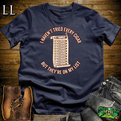 Try Every Cigar List Softstyle T Shirt Navy | Cigar Lover Tee