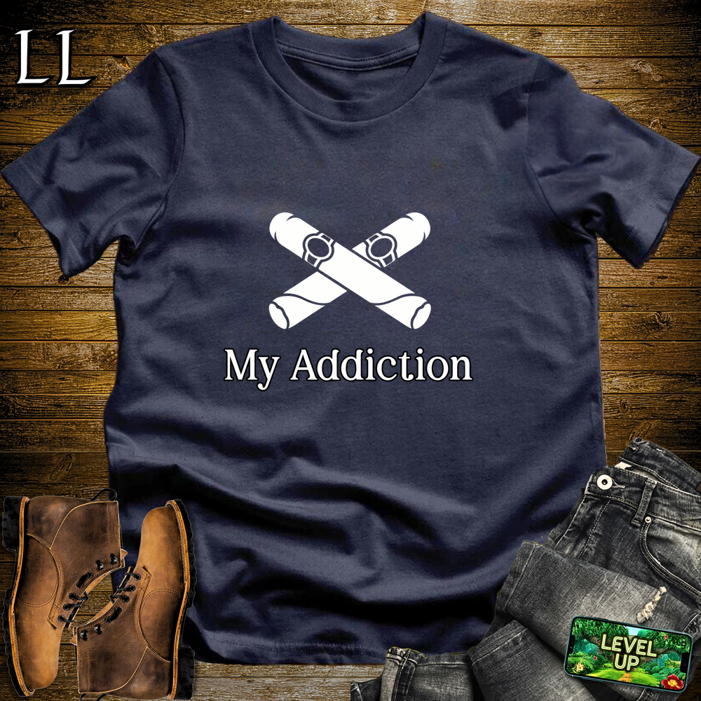 My Addiction Cigars Softstyle T Shirt Navy | Funny Cigar Tee