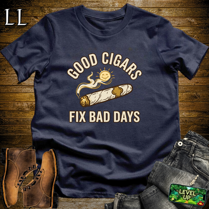 Good Cigars Fix Bad Days Softstyle T Shirt Navy | Cigar Lover Tee