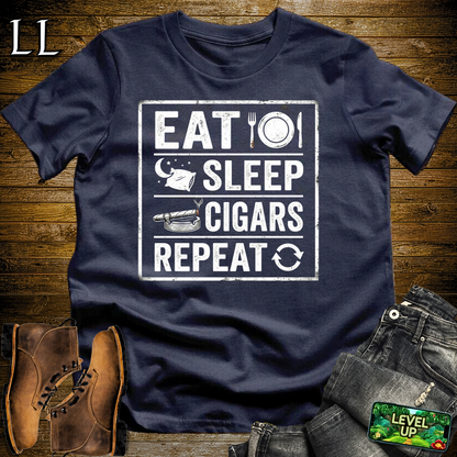 Eat Sleep Cigars Repeat Softstyle T Shirt Navy | Funny Cigar Tee