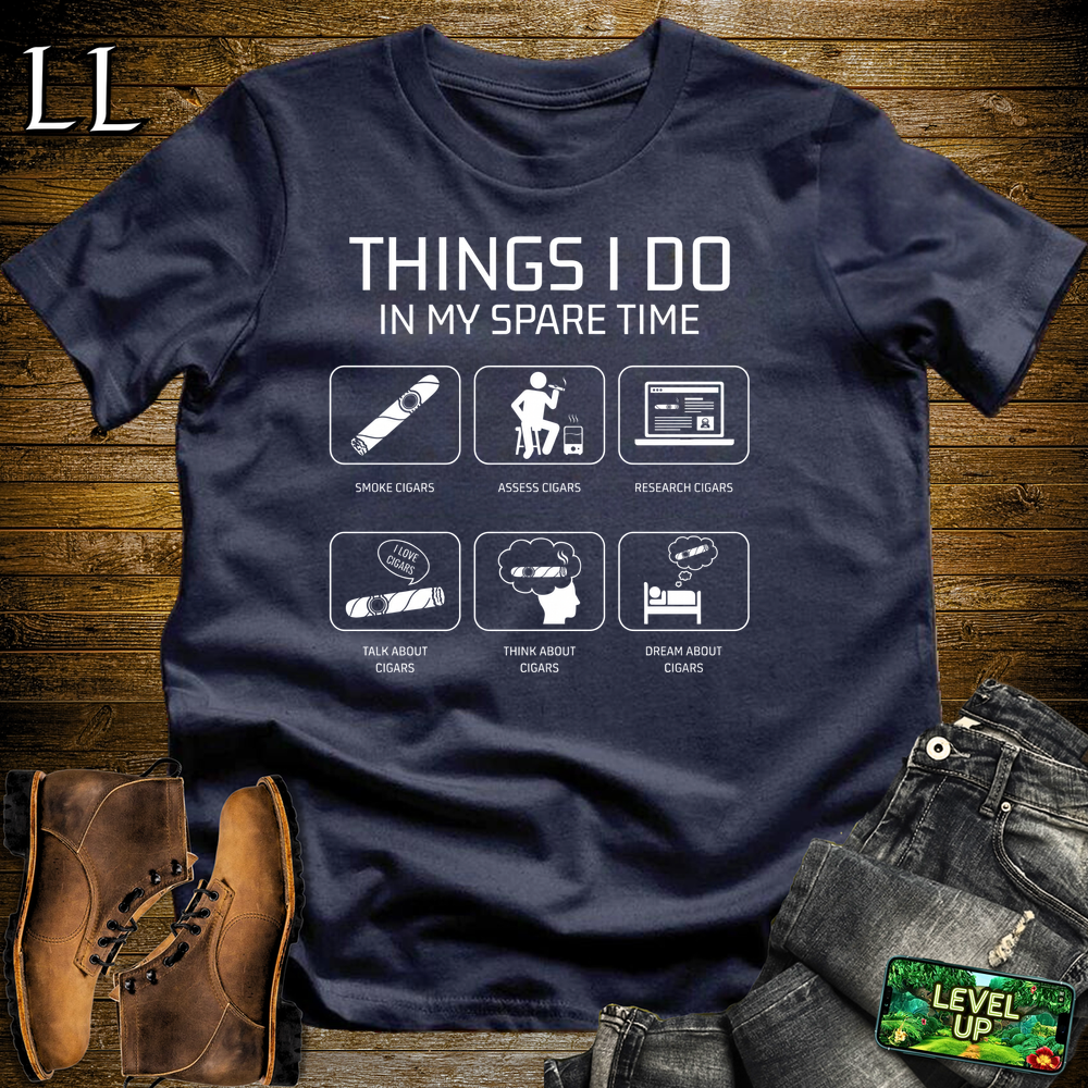 Things I Do In My Spare Time Cigars Softstyle T Shirt Navy | Funny Cigar Tee