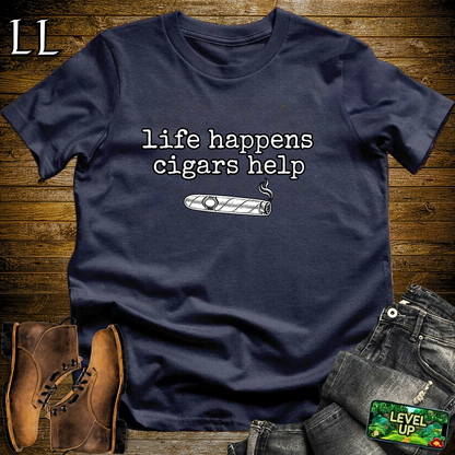 Life Happens Cigars Help Softstyle T Shirt Navy | Funny Cigar Tee