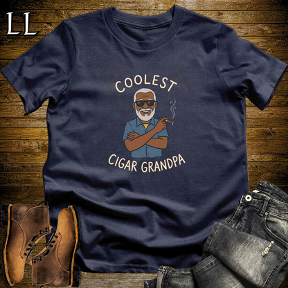 Coolest Cigar Grandpa Softstyle T Shirt Navy | Cigar Grandpa Tee