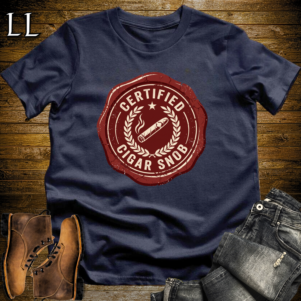 Certified Cigar Snob Softstyle T Shirt Navy | Funny Cigar Tee