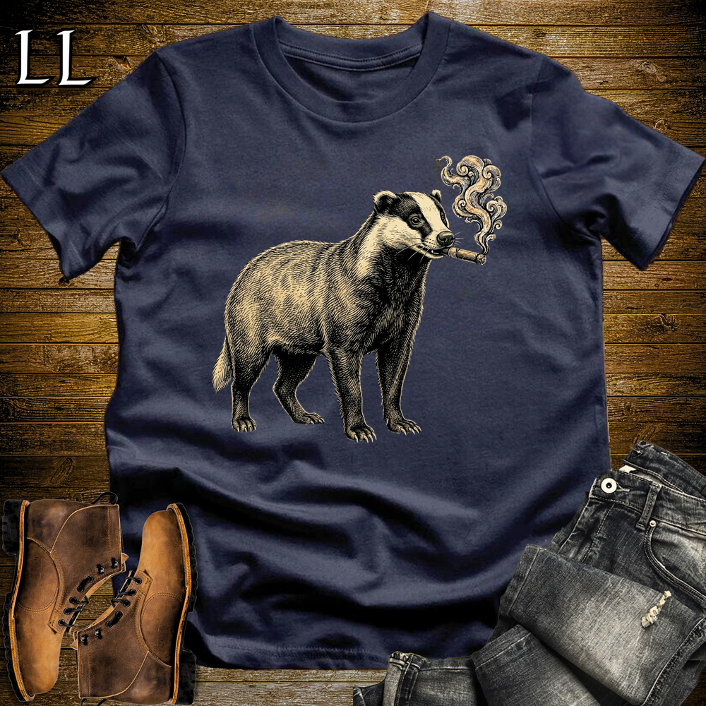 Vintage Cigar Badger Softstyle T Shirt Navy | Cigar Badger Tee