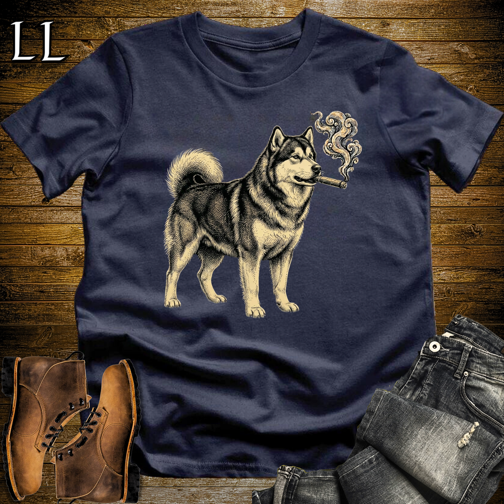 Vintage Cigar Alaskan Malamute Softstyle T Shirt Navy | Cigar Alaskan Malamute Tee